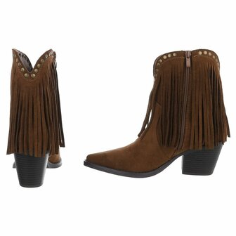 Dames cowboy enkellaarzen / western laarsjes met franjes - bruin