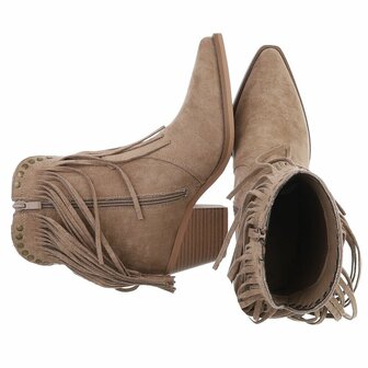 Dames cowboy enkellaarzen / western laarsjes met franjes - khaki lichtbruin