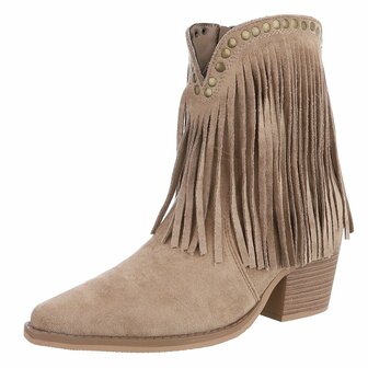 Dames cowboy enkellaarzen / western laarsjes met franjes - khaki lichtbruin