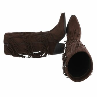 Dames hoge cowboy laarzen / western kuitlaarzen met franjes - donker bruin