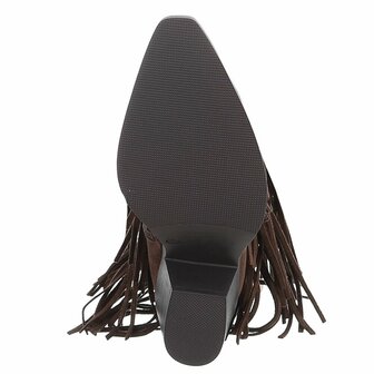 Dames hoge cowboy laarzen / western kuitlaarzen met franjes - donker bruin