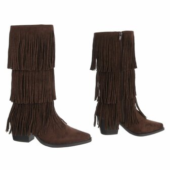 Dames hoge cowboy laarzen / western kuitlaarzen met franjes - donker bruin