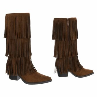 Dames hoge cowboy laarzen / western kuitlaarzen met franjes - bruin