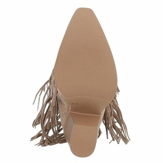 Dames hoge cowboy laarzen / western kuitlaarzen met franjes - khaki lichtbruin