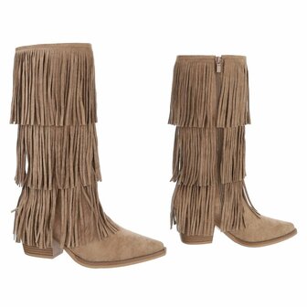 Dames hoge cowboy laarzen / western kuitlaarzen met franjes - khaki lichtbruin