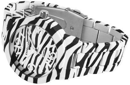 Excellanc dameshorloge met stalen band - zebraprint