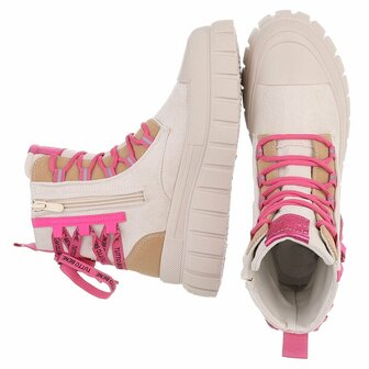 Dames veterboots / laarzen met veters - beige roze