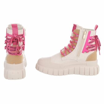 Dames veterboots / laarzen met veters - beige roze