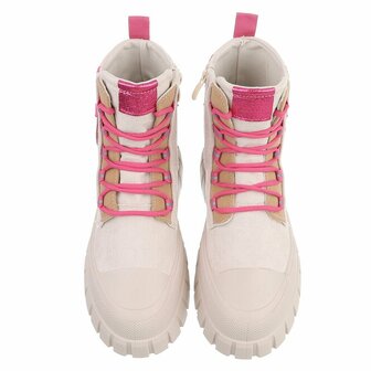 Dames veterboots / laarzen met veters - beige roze
