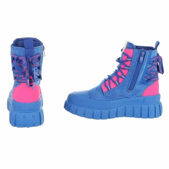 Dames veterboots / laarzen met veters - blauw roze