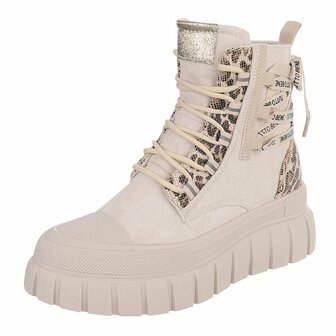 Dames veterboots / laarzen met veters - beige panterprint