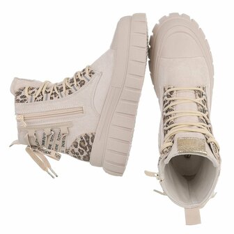 Dames veterboots / laarzen met veters - beige panterprint