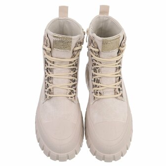 Dames veterboots / laarzen met veters - beige panterprint