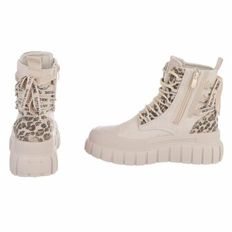 Dames veterboots / laarzen met veters - beige panterprint