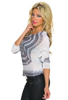 Dames trui met Aztec-print - wit / grijs