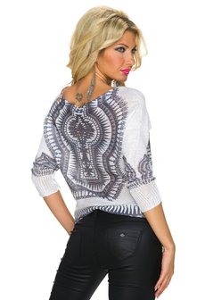 Dames trui met Aztec-print - wit / grijs