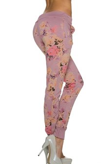 Dames broek / joggingbroek met bloemen - oudroze