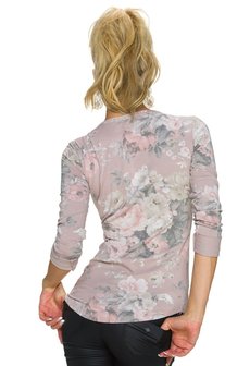 Dames shirt met lange mouw - oudroze / bloemenprint