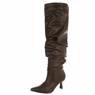 Dames slouchy overknee laarzen met kitten heels - donkerbruin