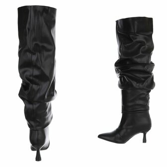 Dames slouchy overknee laarzen met kitten heels - zwart