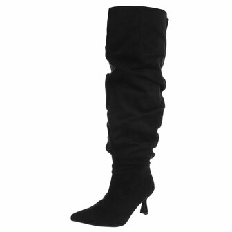 Dames slouchy overknee laarzen met kitten heels - zwart