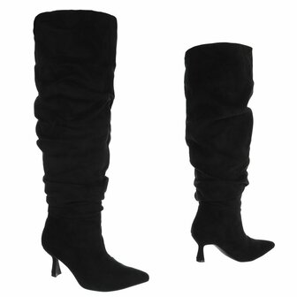 Dames slouchy overknee laarzen met kitten heels - zwart