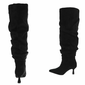 Dames slouchy overknee laarzen met kitten heels - zwart