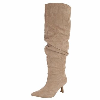 Dames slouchy overknee laarzen met kitten heels - khaki bruin