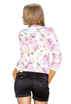 Dames blazer jasje met bloemen - roze / wit