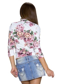 Dames blazer jasje met bloemen - oudroze / wit