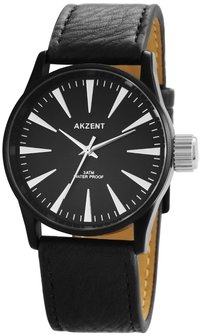 Akzent herenhorloge met lederen band - zwart