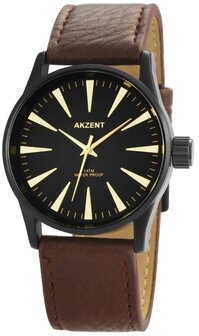 Akzent herenhorloge met lederen band - bruin / zwart