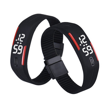 Digitaal touch horloge met rubberen band - zwart / rood