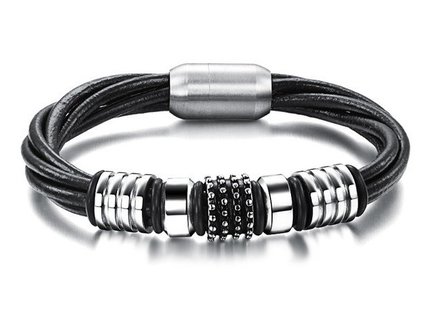 Armband echt leder met edelstaal