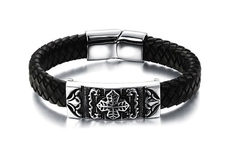 Armband echt leder met edelstaal