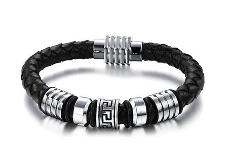 Armband echt leder met edelstaal