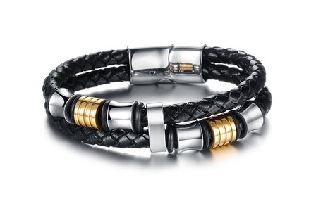 Armband echt leder met edelstaal