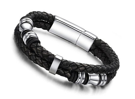 Armband echt leder met edelstaal