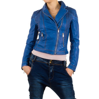 Dames biker jas / leatherlook jack - blauw