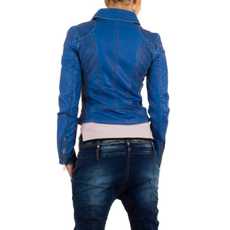Dames biker jas / leatherlook jack - blauw