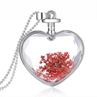 Ketting met echte bloemen - hart / rood