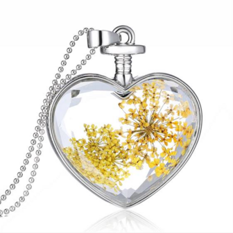 Ketting met echte bloemen - hart / geel