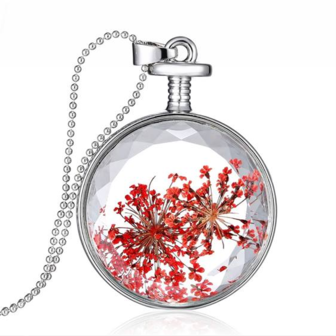 Ketting met echte bloemen - rond / rood