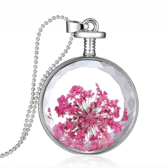 Ketting met echte bloemen - rond / roze