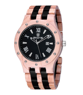 Skone wood watch, echt houten horloge - beige / donkerbruin