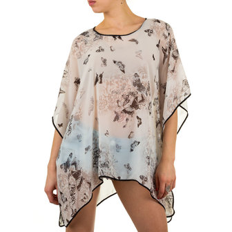 Dames zomer poncho / tuniek met vlinders - grijs / zwart