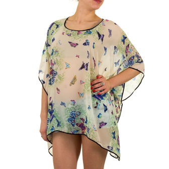 Dames zomer poncho / tuniek met vlinders - groen / paars