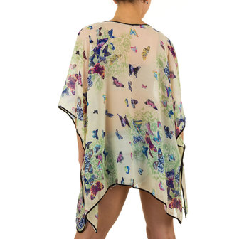 Dames zomer poncho / tuniek met vlinders - groen / paars