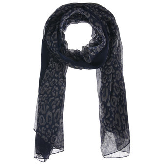 Dames maxi zomersjaal / sjaaltje met panterprint - donkerblauw