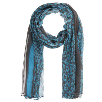 Dames maxi zomersjaal / sjaaltje met panterprint - blauw / grijs